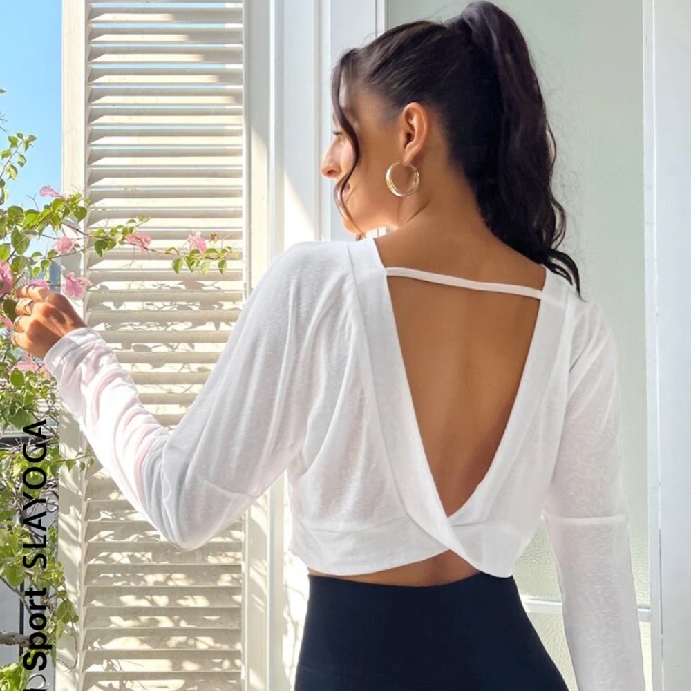 SHEIN White Open-Back Blouse